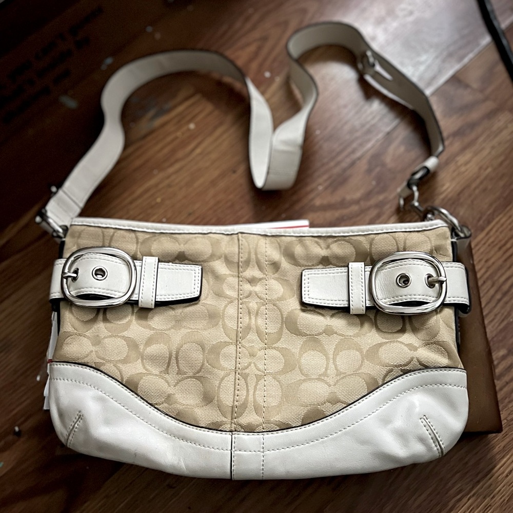Coach Signature Beige and White Shoulder Crossbody Bag